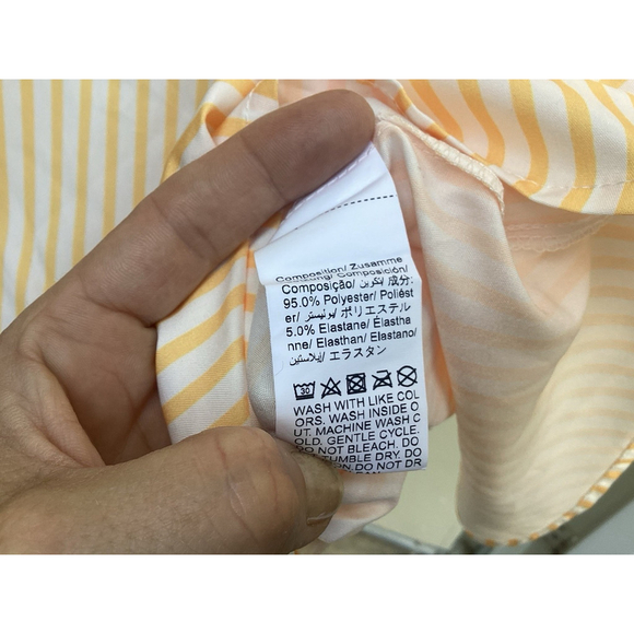 Yellow Striped Blouse Top Buttons On Back Ties On Sleeves Women’s Sz XL/12 Shein - Picture 6 of 6